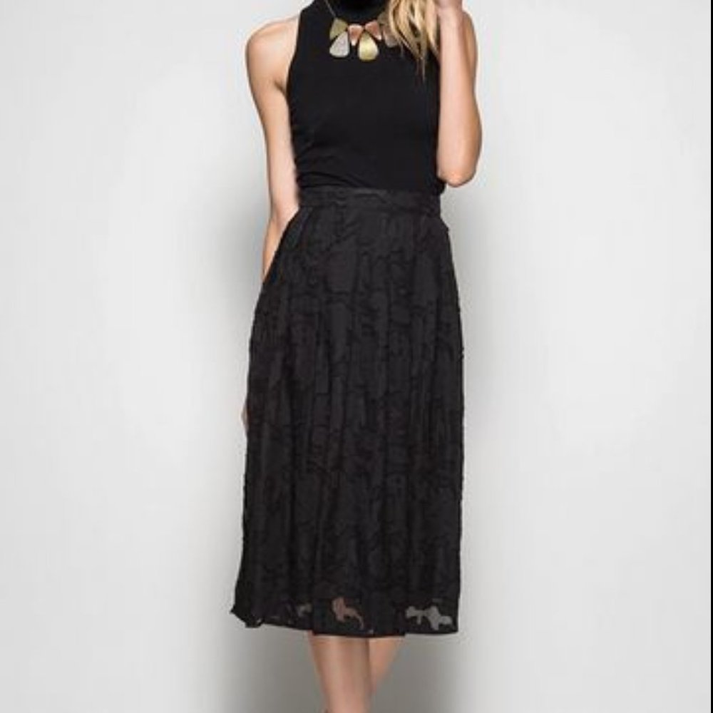 She and Sky Black Floral Detail Midi Skirt Holiday Tall